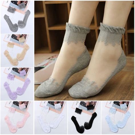 Rang Elastic Ultrathin Women Summer Short Cotton Ankle Socks Crystal Silk Lace Ruffle Knit Frill