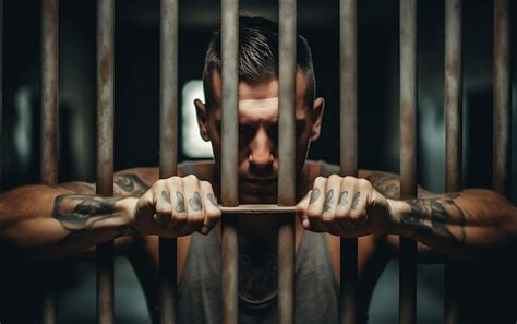 Hombre Criminal Tras Las Rejas De La Prisión Mirando A La Cámara