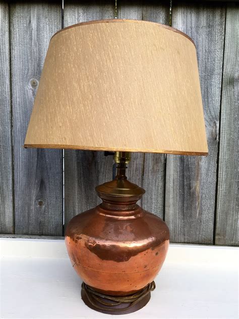 Vintage Copper Table Lamp With Original Shade And Finial Etsy