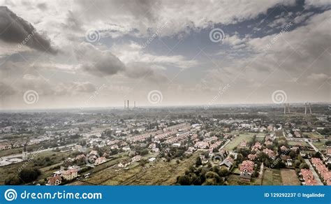 Drone Aerial View Photography With Industrial Warsaw City Suburbs Stock