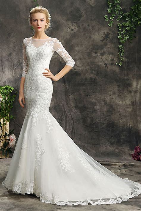 Illusion Neckline Mermaid Bridal Wedding Dresses Angrila