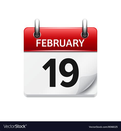February 19 Flat Daily Calendar Icon Date Vector Image