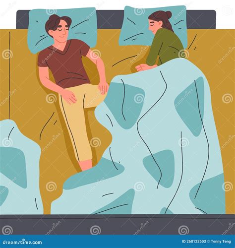 Sleeping Couple Lying In Bed Resting People Tired Sleepy Characters