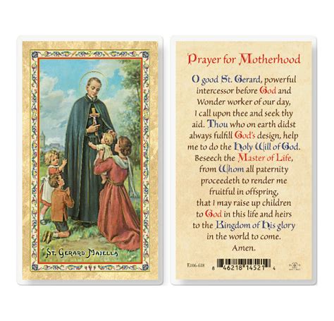 St Gerard Motherhood Prayer Gold Stamped Laminated Holy Card 25