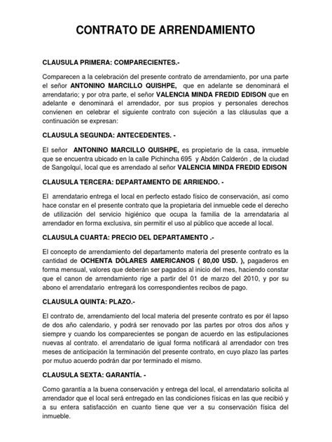 Contrato De Arrendamiento Plantilla