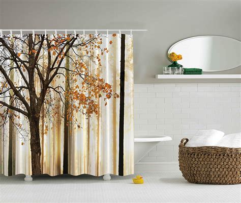 Extra Long Shower Curtain Fall Trees By Polyester Fabric Abstract