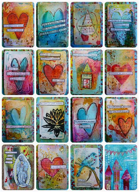 Artist trading cards are 2 1⁄2 by 3 1⁄2 inches (64 mm × 89 mm) in size, the same format as modern trading cards (hockey cards or baseball cards). Made by Nicole: Recycled Playing Cards - Mixed Media | Art trading cards, Mixed media art ...