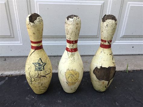 Set Of 3 Vintage Antique Wood Distressed Bowling Pins Etsy