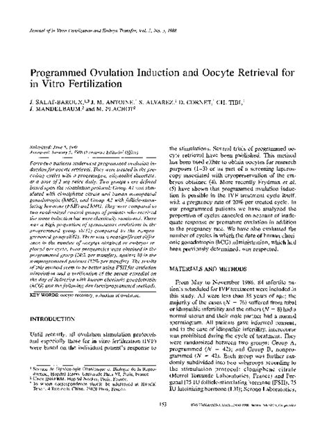 Pdf Programmed Ovulation Induction And Oocyte Retrieval For In Vitro