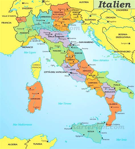 Italien auf der karte europas. Italienische regionen karte