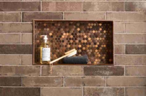 Copper Brick Wall With Shower Niche Tile Installation Patterns Tile