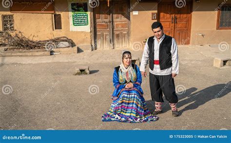 Iranian Couple In Persian Traditional Clothes At Village Of Masuleh In