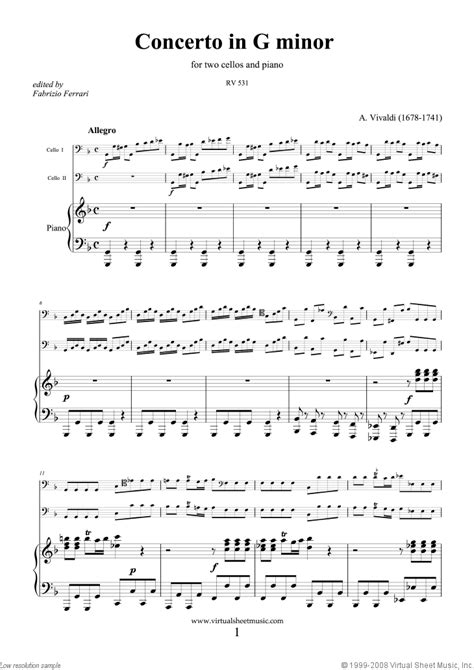 vivaldi  cellos concerto   minor rv  sheet    cellos  piano