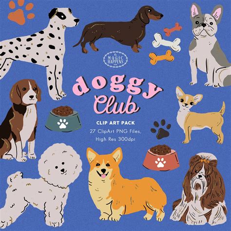 Dogs Clip Art Doggy Club Clipart Cute Puppy Graphics Hand Etsy