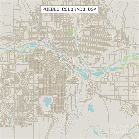 Pueblo Colorado Us City Street Map Digital Art By Frank Ramspott Pixels