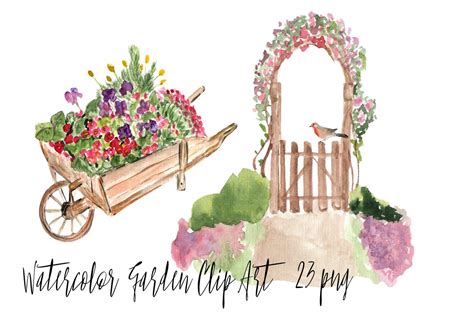 23 Watercolor Garden Clip Art ~ Graphic Objects ~ Creative Market