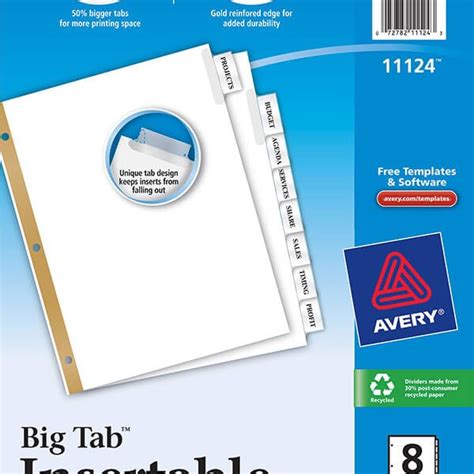 Avery® Worksaver® Big Tab™ Insertable Dividers 8 Tab Set 11124 Avery Online Singapore