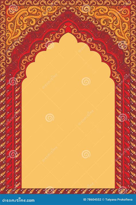 Arch Style Indian Red Ornaments Template For Text Stock Illustration