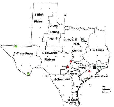 Map Of Texas Showing The Climate Divisions And Chronology Locations