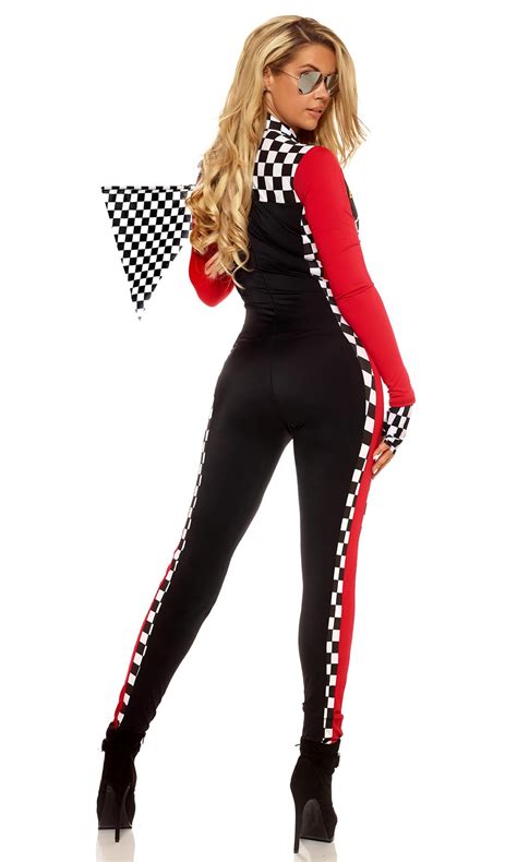 Sexy Ladies Racing Costume Race Car Driver Outfit Long Sleeves Plaid Jumpsuit Dreamgirl Fancy