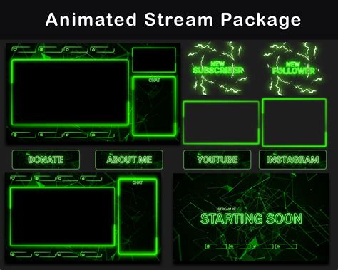 Twitch Overlay Stream Animate Package Green Twitch Overlay Animated