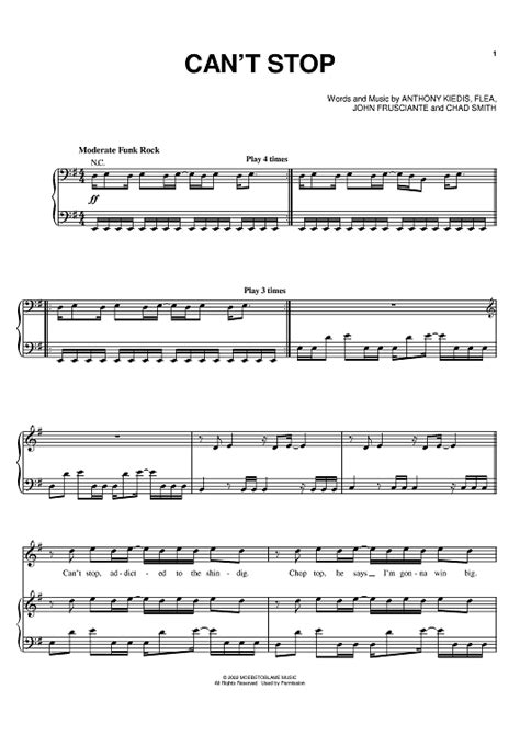 Cant Stop Sheet Music By Red Hot Chili Peppers For Pianovocalchords