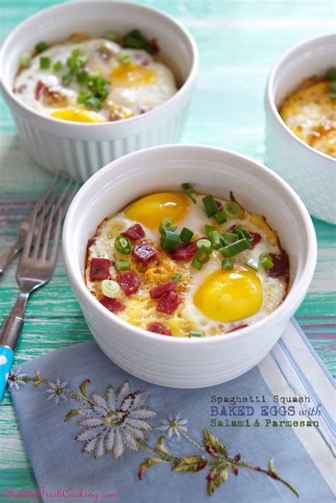Spaghetti Squash Baked Eggs With Salami And Parmesan Marla Meridith