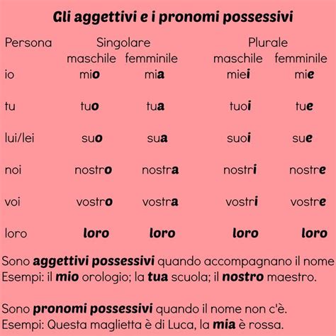 Aggettivi E Pronomi Possessivi Italian Words Learning Italian