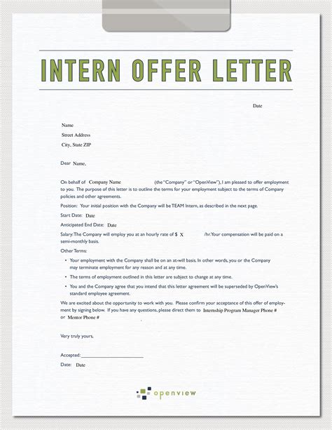 Sample Marketing Internship Offer Letter Templates At