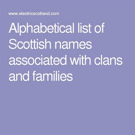 Alphabetical List Of Scottish Names Associated With Clans And Families
