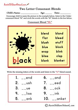 Consonant blends, also referred to as consonant clusters, are a set of two or three consonant letters that when pronounced, retain their sound. Two Letter Blends - Aussie Childcare Network