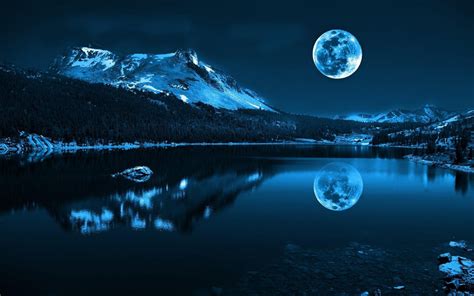 Blue Moon Lake Hd Desktop Wallpaper Widescreen High Definition