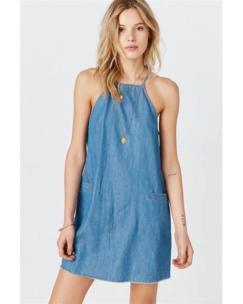 Bdg High Neck Chambray Shift Dress In Blue Lyst