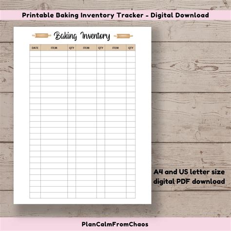 Printable Baking Inventory Tracker Digital Download Organise Etsy