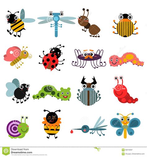 Cartoon Bugs And Insects Vector Illustration Set Isolate