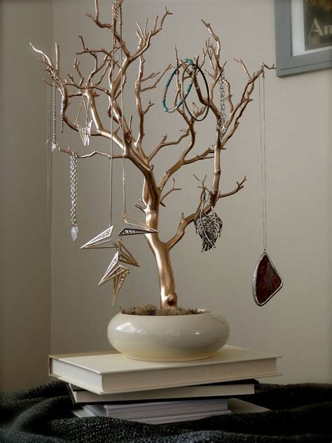 Jewelry Holder Organizer Tree Gold And Cream 18 Painted Tabletop
