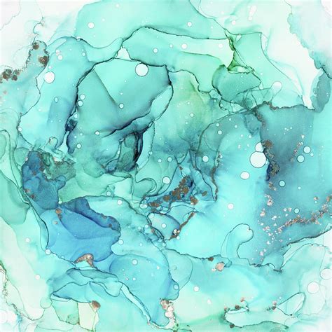 Teal Blue Chrome Abstract Ink Painting By Olga Shvartsur Fine Art America