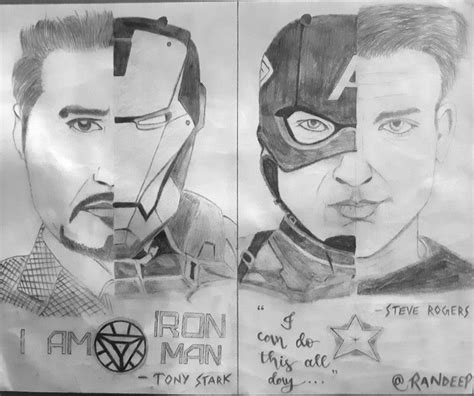Iron Man And Captain America Pencil Sketch Tony Stark And Steve Rogers