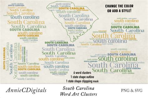 South Carolina Word Clusters Word Cloud Graphic By Anniecdigitals