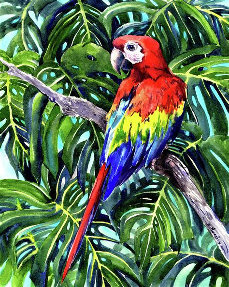 Scarlet Macaw In The Jungle Painting By Suren Nersisyan Pixels