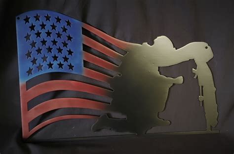Kneeling Soldier With Usa Flag Metal Wall Art Etsy