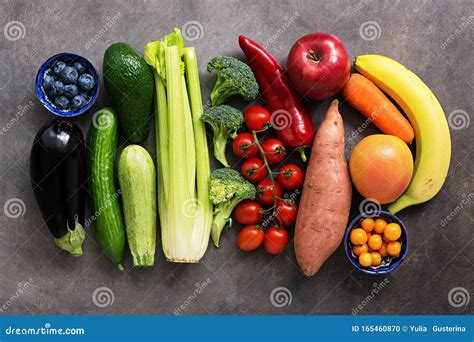 Healthy Food Fresh Raw Colored Fruits Vegetables And Berries Clean