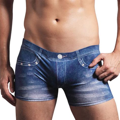 Hot Fashion 3d Mens Sexy Cotton Denim Jeans Like Boxer Breathable