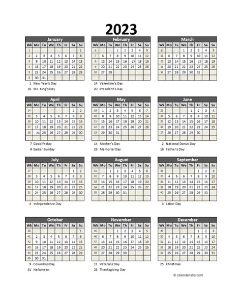 Editable 2023 Yearly Spreadsheet Calendar Free Printable Templates