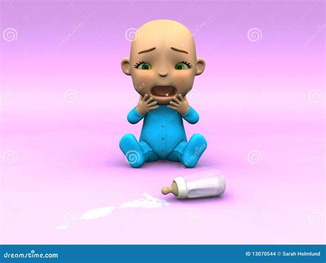 Cute Cartoon Baby Crying Over Spilt Milk Stock Images Image 13070544