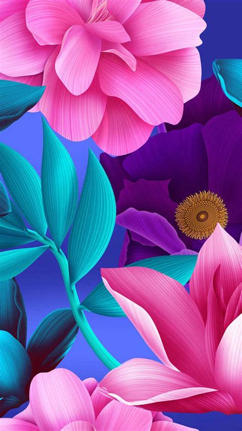 Flowers Pink Blue And Purple Vivid Color Art Iphone 7 Plus Wallpaper