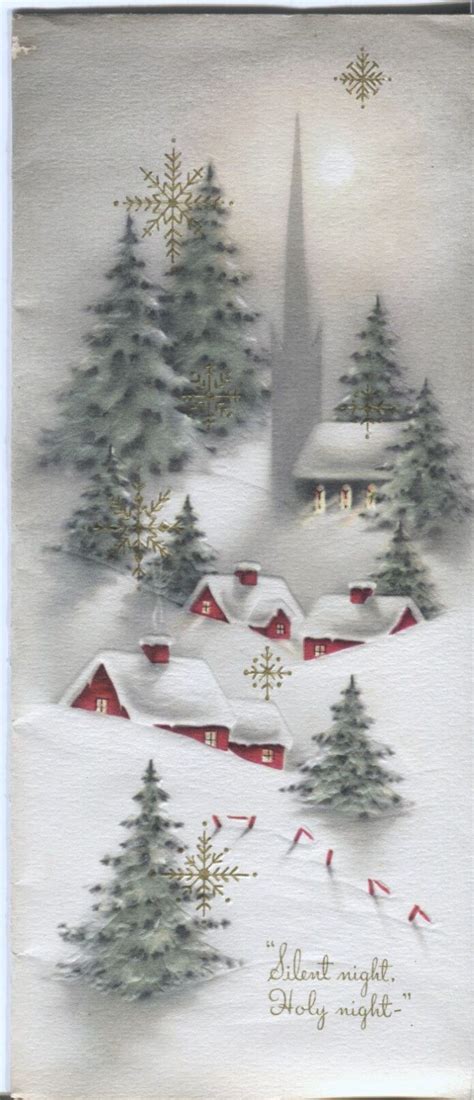 Vintage Christmas Card Snowy Village Scene Christmas Pictures Old