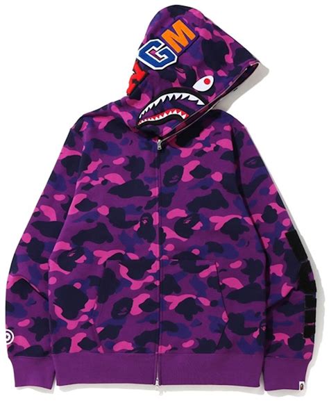 Bape Color Camo Detachable Shark Full Zip Hoodie Purple Ss20