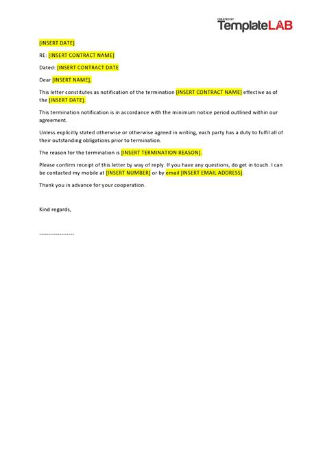 Business Contract Termination Letter Sle Template