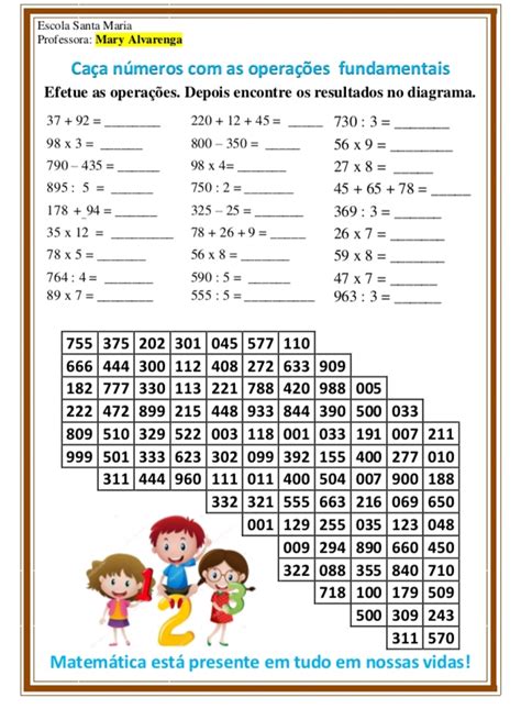 Atividades Pedagógicas Caça Números Adição Subtração Multiplicação